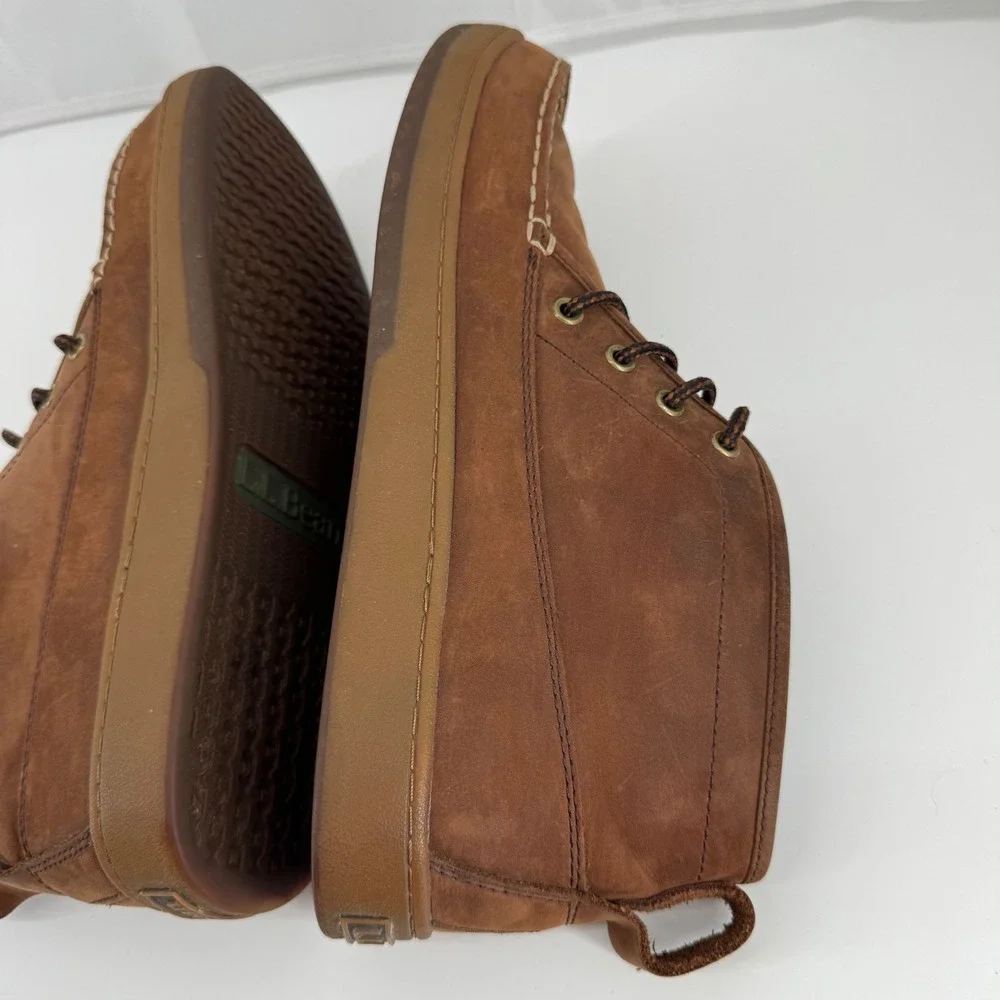 L.L.Bean Chukka Boots Mens 11 Brown Leather Plaid Lined Moc Toe 504638